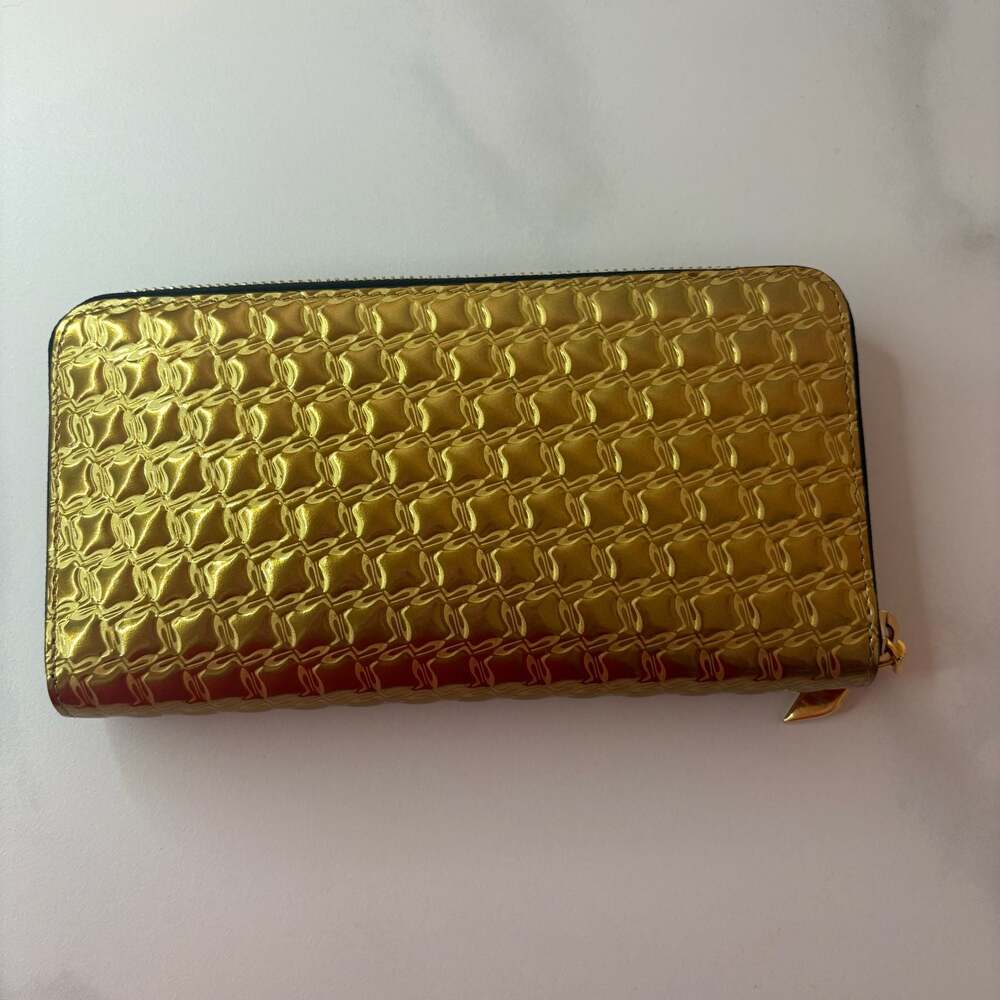 Christian Louboutin Gold Quilted Metallic Panettone Spikes Wallet